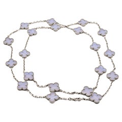 Van Cleef & Arpels 18K White Gold Vintage Alhambra 20 Motif Chalcedony Necklace