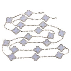 Van Cleef & Arpels 18K White Gold Vintage Alhambra 20 Motif Chalcedony Necklace