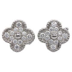 Van Cleef & Arpels 18K White Gold Vintage Alhambra Diamond Pave Earrings