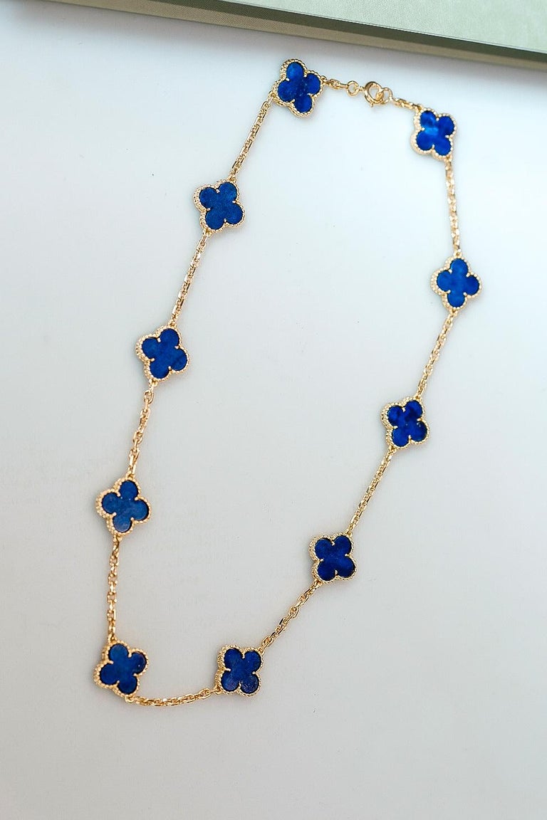 Van Cleef and Arpels 18K Yellow 10 Motif Gold Alhambra Blue Lapis