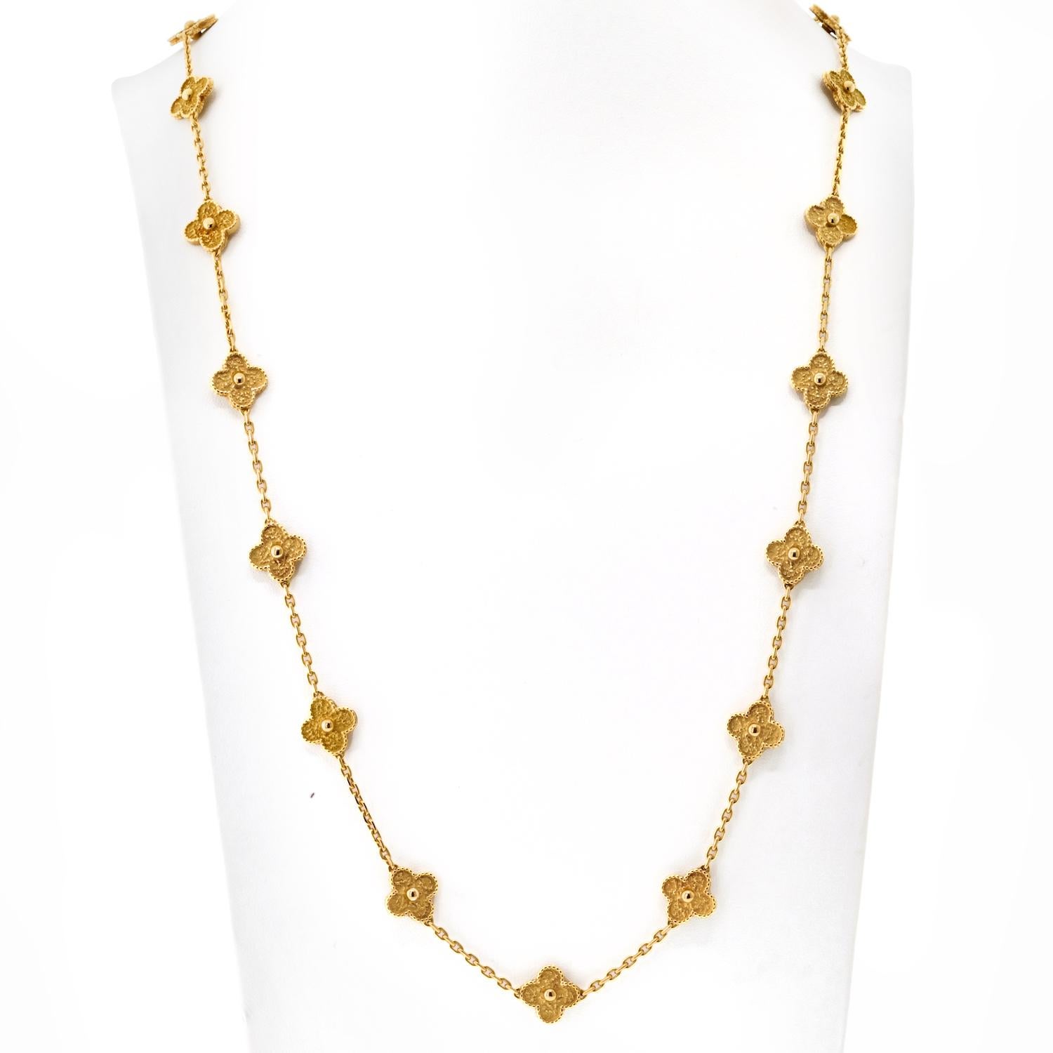 Van Cleef & Arpels 18K Gelb 20 Motiv Gold Alhambra Vintage Halskette im Angebot 1