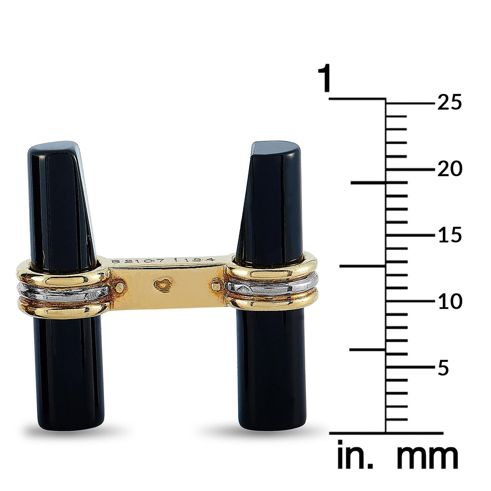 Van Cleef & Arpels 18 Karat Yellow and White Gold Onyx Cufflinks In Excellent Condition In Southampton, PA