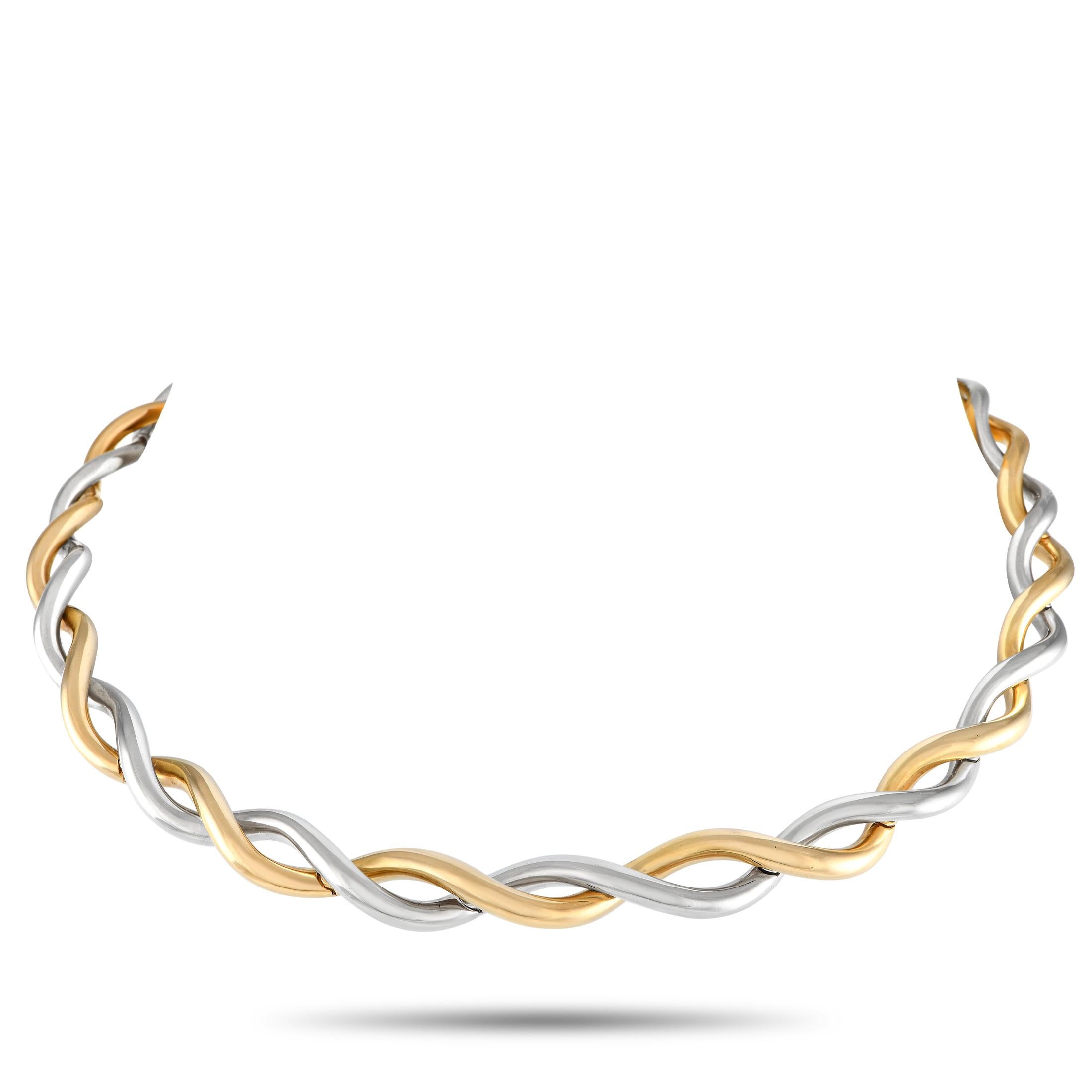 Van Cleef & Arpels 18K Gelb- und Weißgold Zweifarbige Halskette mit gedrehtem Halsband  Damen im Angebot