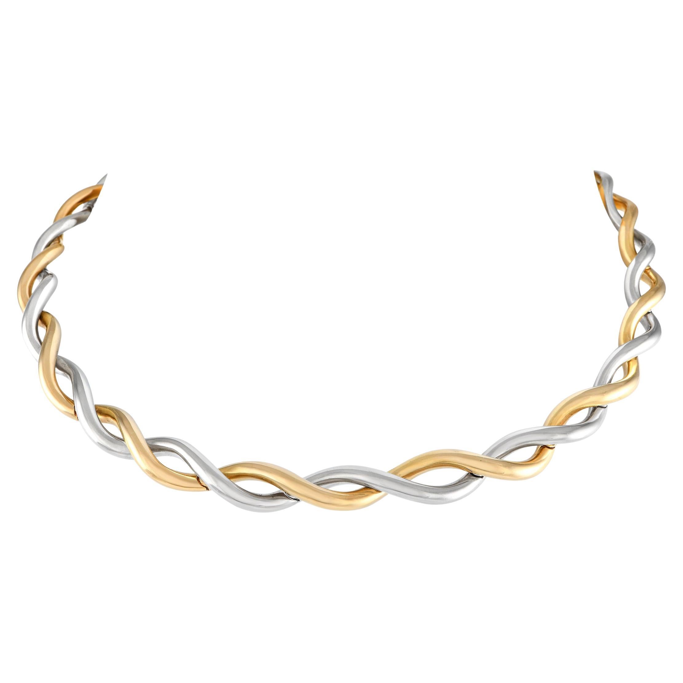 Van Cleef & Arpels 18K Gelb- und Weißgold Zweifarbige Halskette mit gedrehtem Halsband