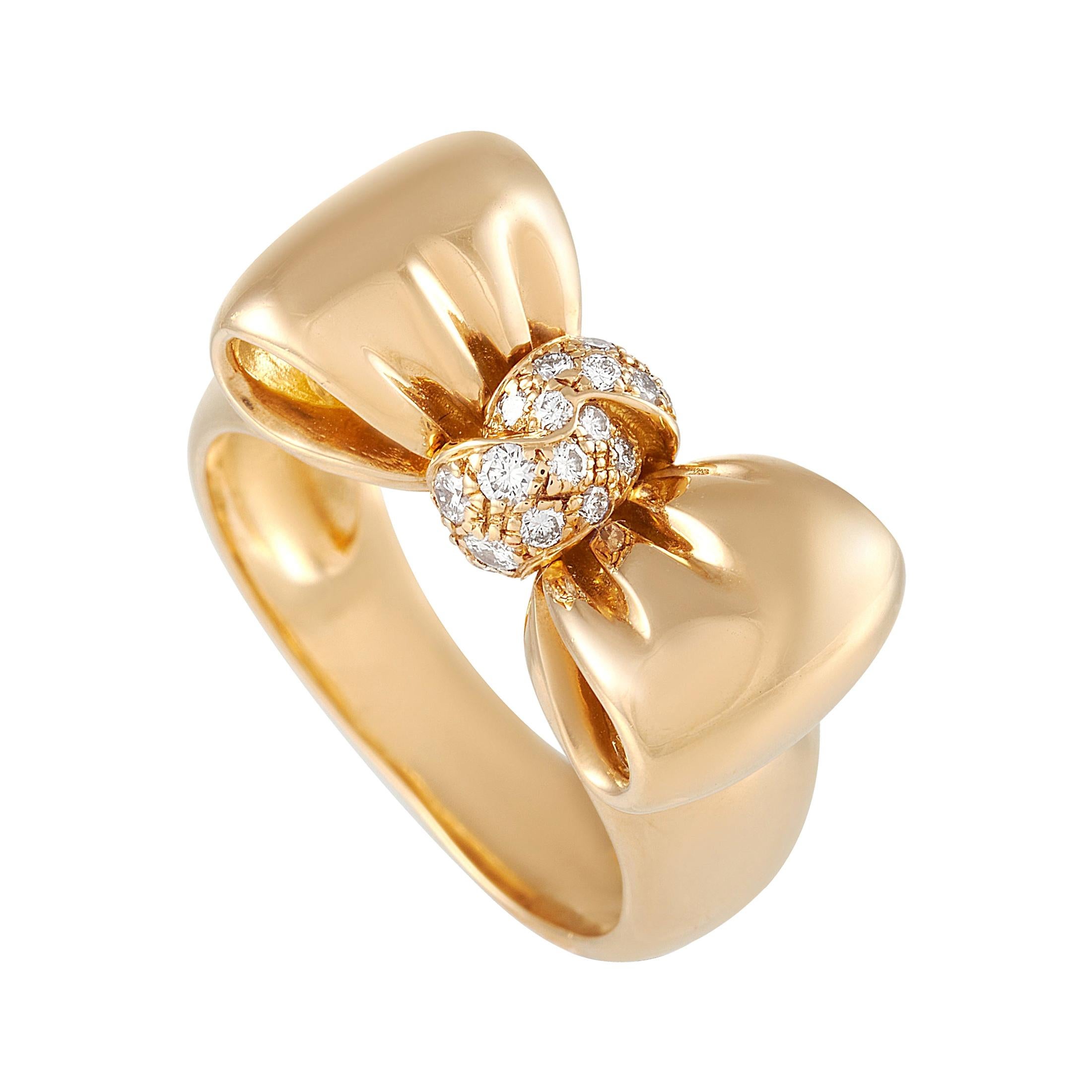 Van Cleef & Arpels 18K Yellow Gold 0.20 Ct Diamond Bow Ring