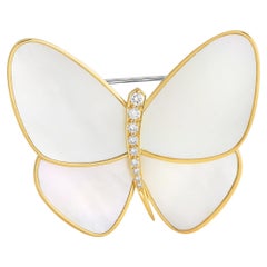 Van Cleef & Arpels 18K Yellow Gold 0.23 Ct Diamond and Mother of Pearl Butterfly