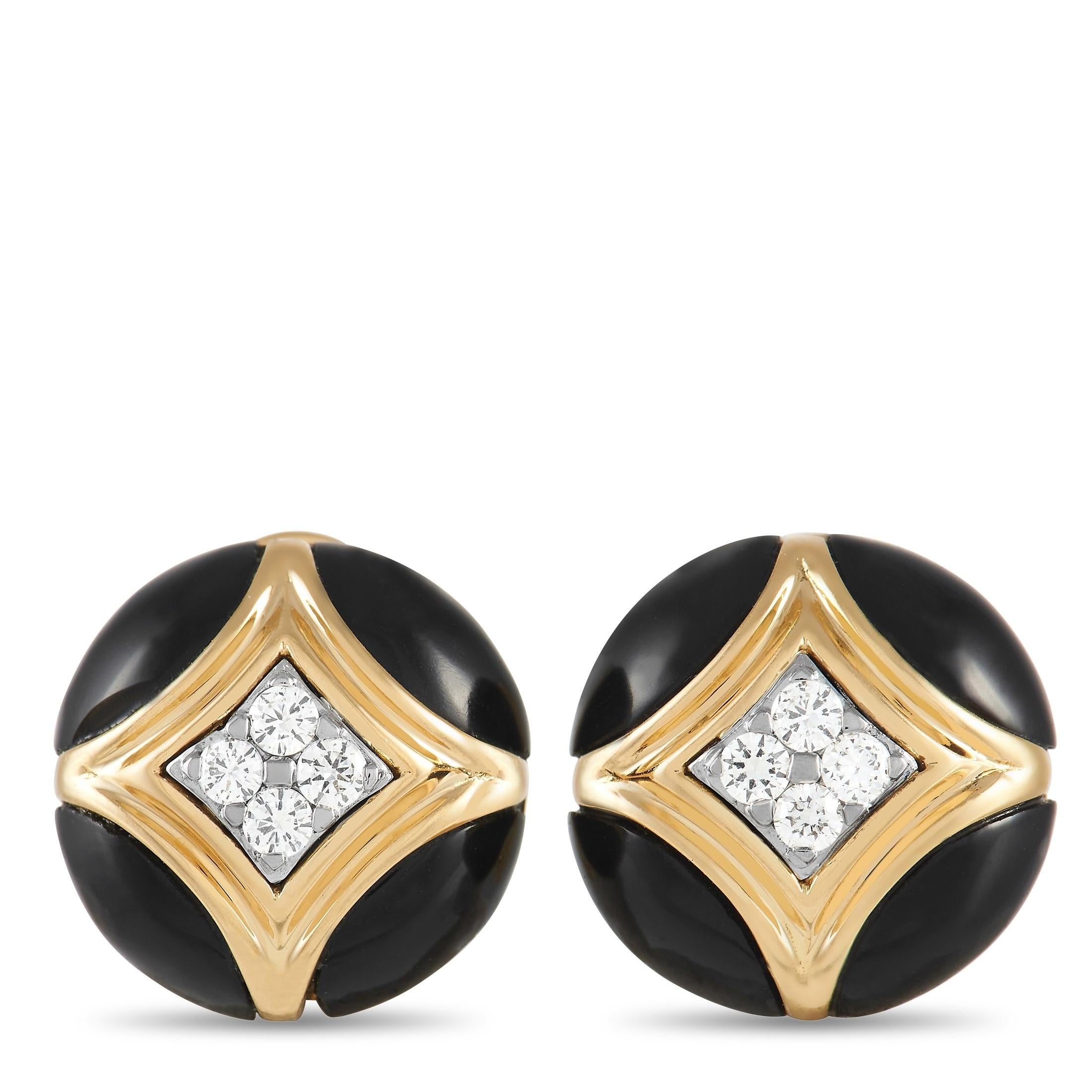 Van Cleef & Arpels 18K Yellow Gold 0.30 Ct Diamond and Onyx Earrings In Excellent Condition In Southampton, PA