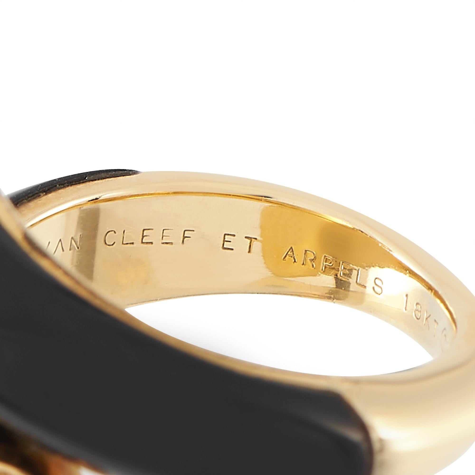 Van Cleef & Arpels 18K Yellow Gold 0.30ct Diamond and Onyx Bypass Ring In Excellent Condition In Southampton, PA