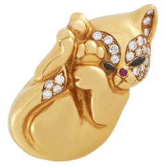 Van Cleef & Arpels 18K Yellow Gold 0.35 Ct Diamond and Sapphire Cat Brooch