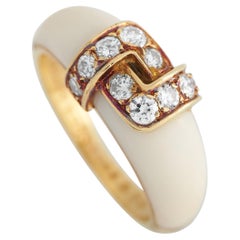 Van Cleef & Arpels 18K Yellow Gold 0.45ct Diamond and White Coral Ring