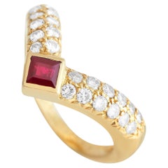 Van Cleef & Arpels 18K Yellow Gold 0.50 Ct Diamond and Ruby Ring