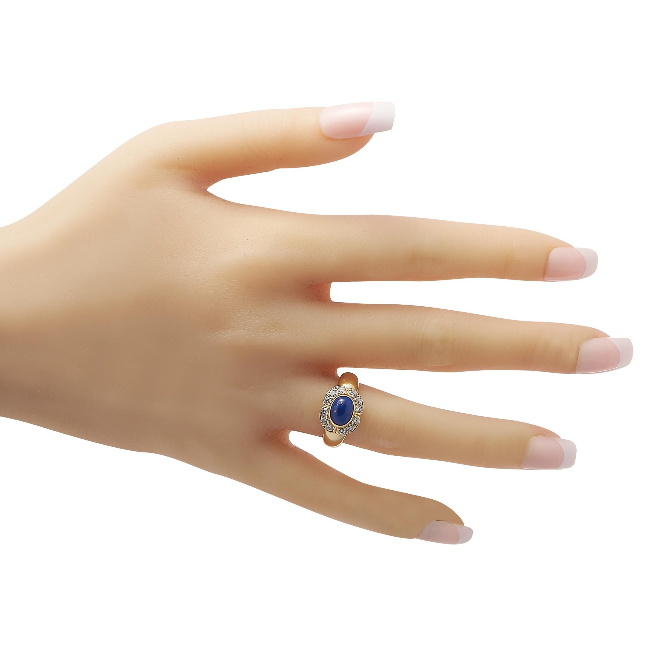 Round Cut Van Cleef & Arpels 18K Yellow Gold 0.50ct Diamond and Lapis Lazuli Ring For Sale