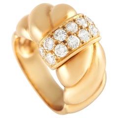 Van Cleef & Arpels 18k Yellow Gold 0.75 Carat Diamond Croissant Weave Ring