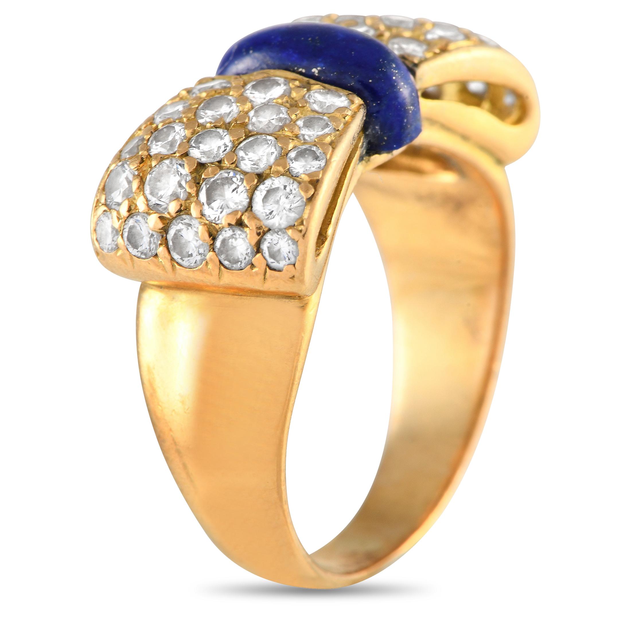 Designed to be bold and dainty at once, this Van Cleef & Arpels stunner is the perfect choice for adding personality to your looks. It features a solid 18K yellow gold domed band that widens toward the top to accommodate a bow motif. The bow's