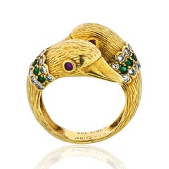 Van Cleef & Arpels 18K Yellow Gold 0.88 Carat Crossover Double Dolphin Head Ring
