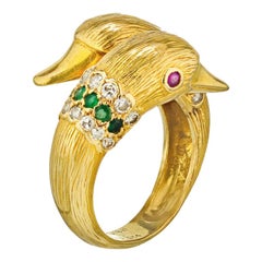 Van Cleef & Arpels 18K Yellow Gold 0.88 Carat Crossover Double Dolphin Head Ring