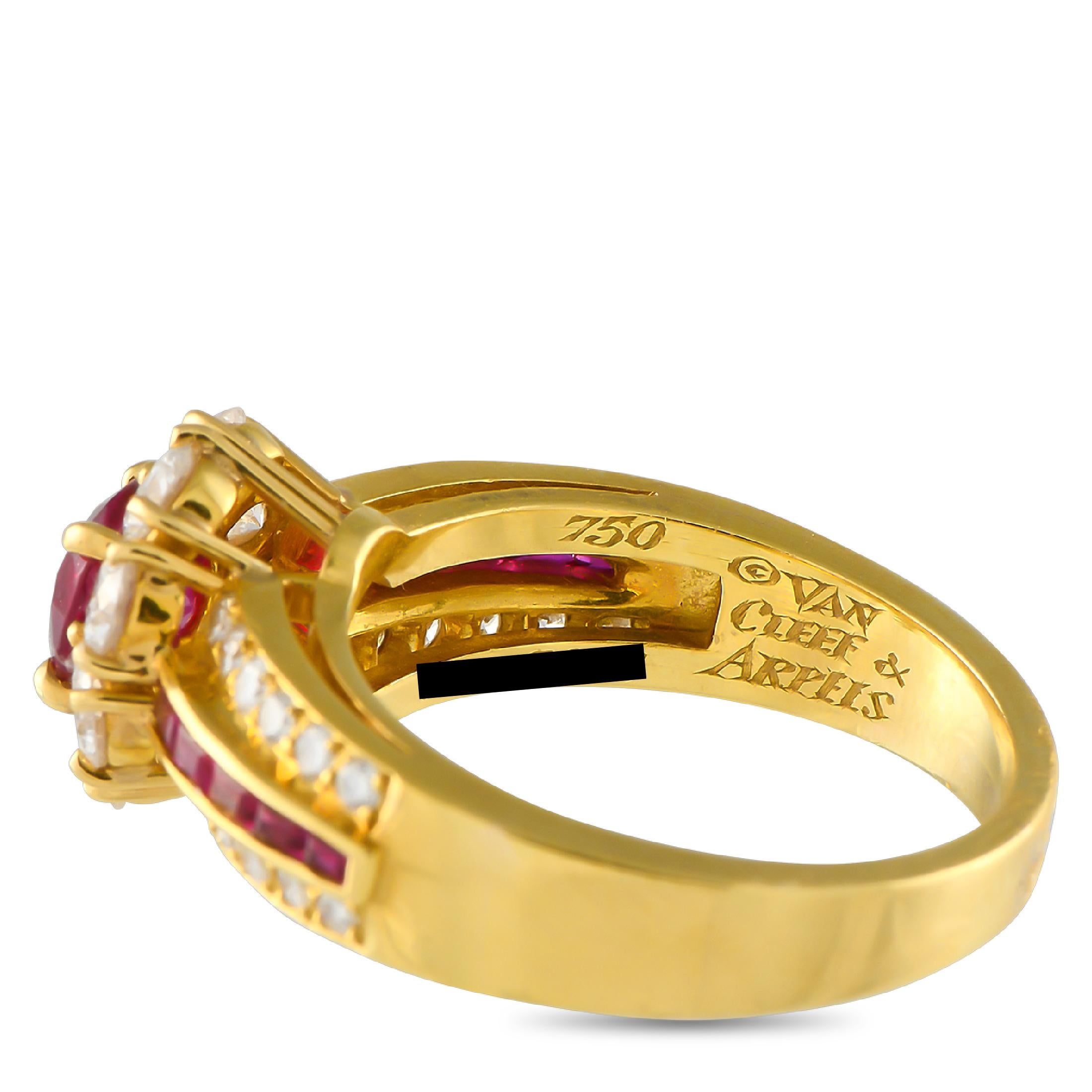 Anello Van Cleef & Arpels in oro giallo 18 carati con diamanti e rubini da 1,0 carati In condizioni ottime in vendita a Southampton, PA