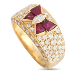 Van Cleef & Arpels 18K Yellow Gold 1.25ct Diamond and Ruby Ribbon Ring