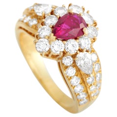 Van Cleef & Arpels 18k Yellow Gold 1.25 Carat Diamond and Ruby Ring
