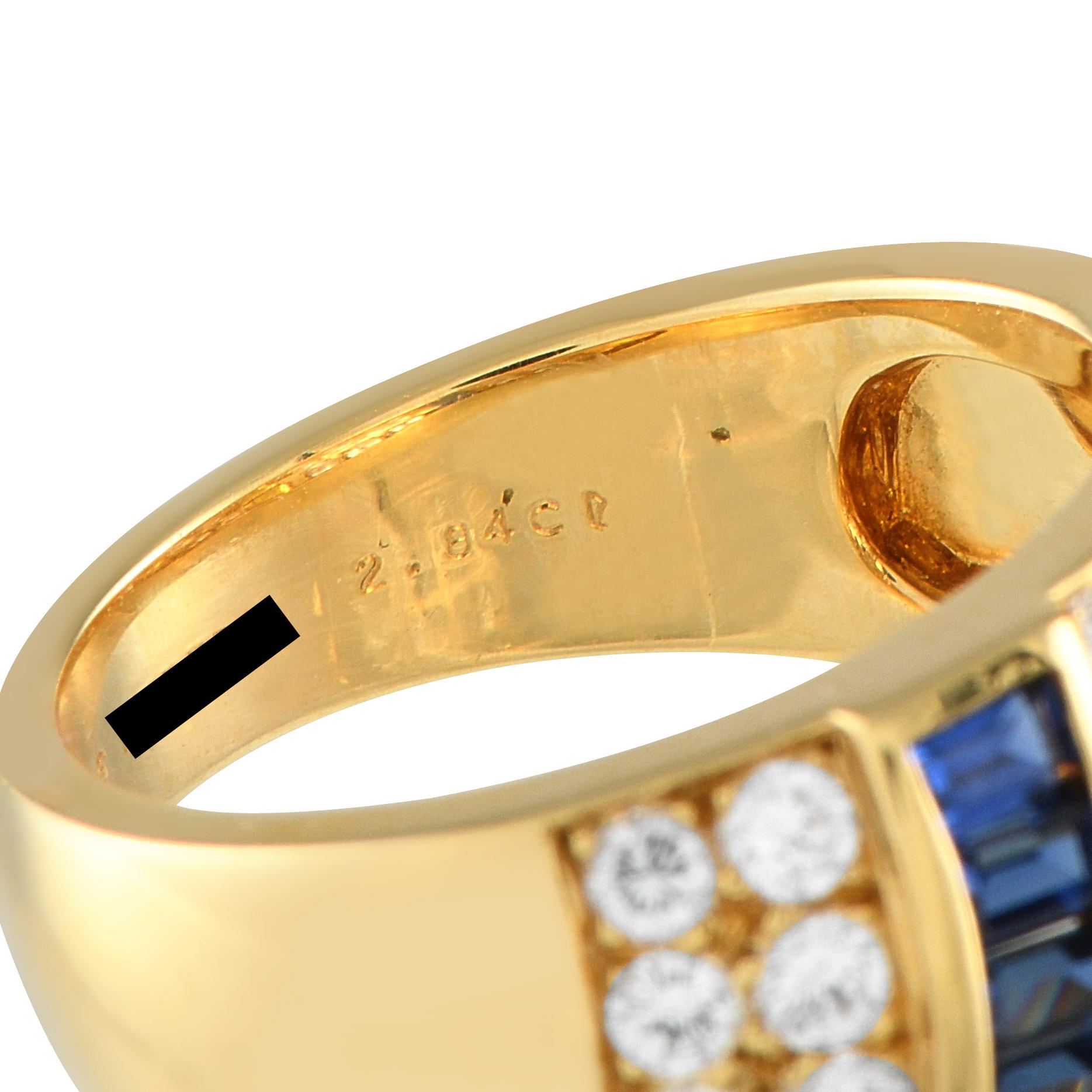 Women's Van Cleef & Arpels 18K Yellow Gold 1.45ct Diamond and Sapphire Ring For Sale