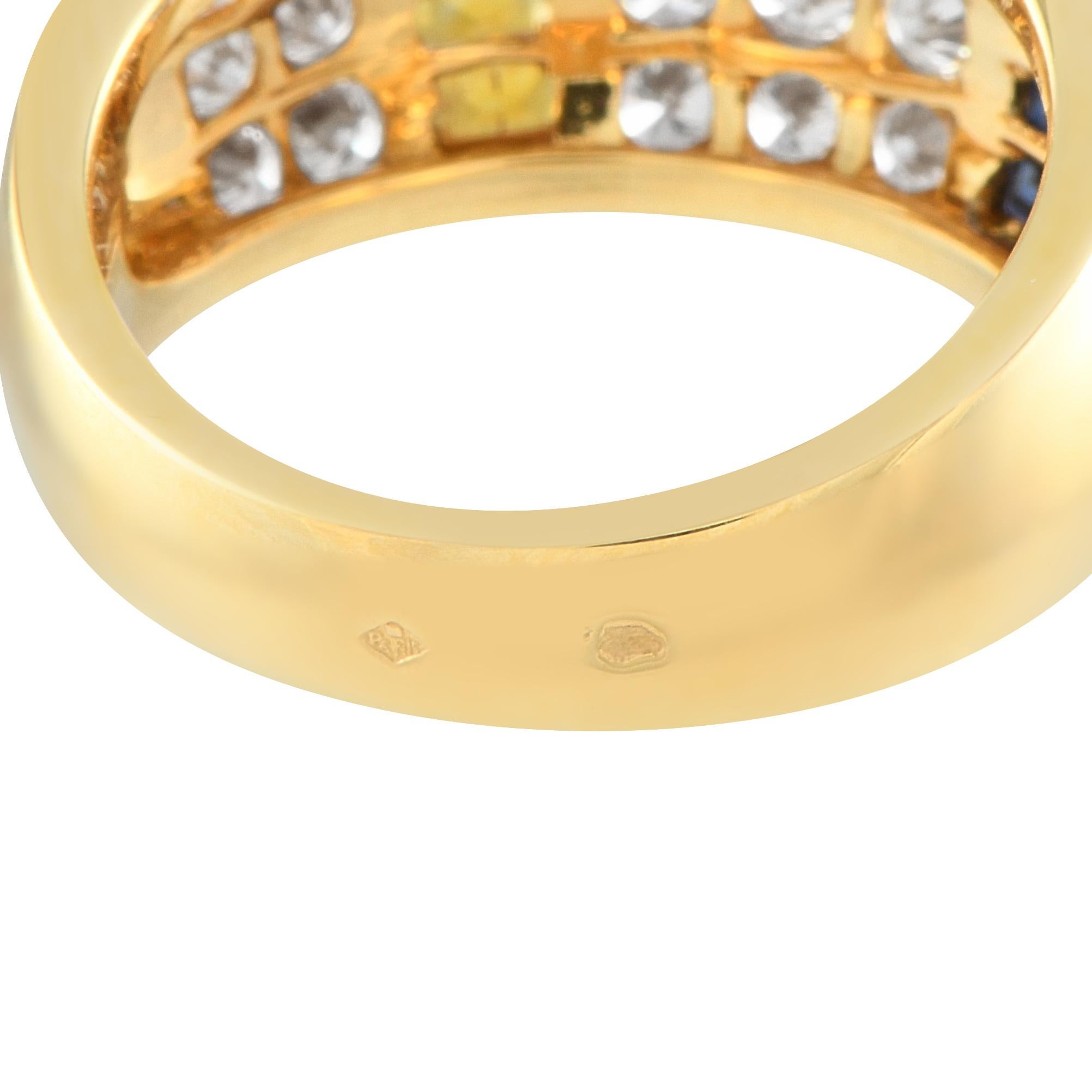 Van Cleef & Arpels 18K Yellow Gold 1.45ct Diamond and Sapphire Ring For Sale 1