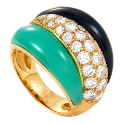 Van Cleef & Arpels 18K Yellow Gold 1.51 Ct Diamond, Chrysoprase and Onyx Ring