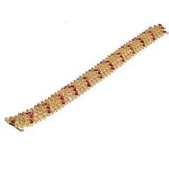 Van Cleef & Arpels 18K Yellow Gold 1960's Chevron Diamond Rubies Bracelet