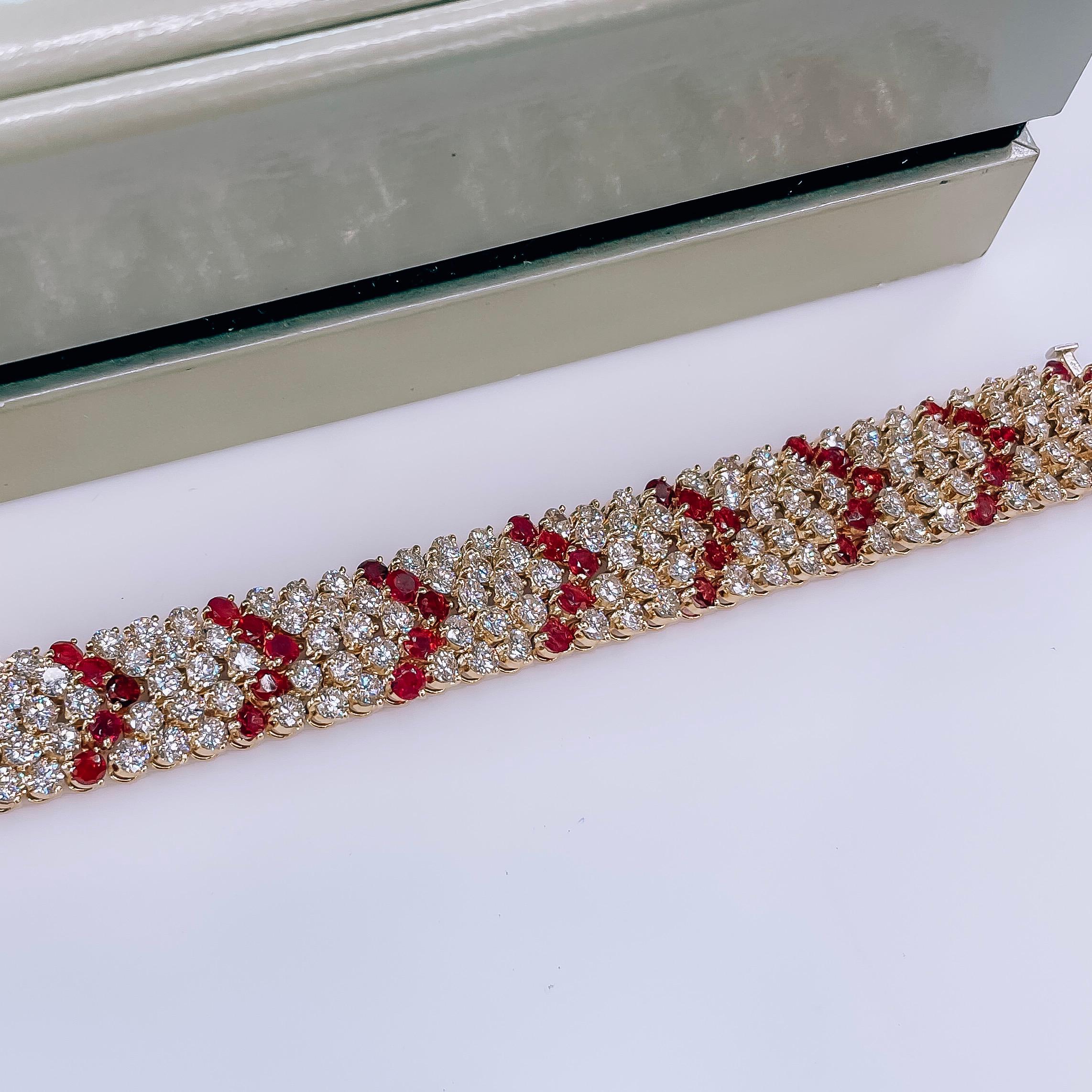 Women's Van Cleef & Arpels 18K Yellow Gold 1960's Chevron Diamond Rubies Bracelet