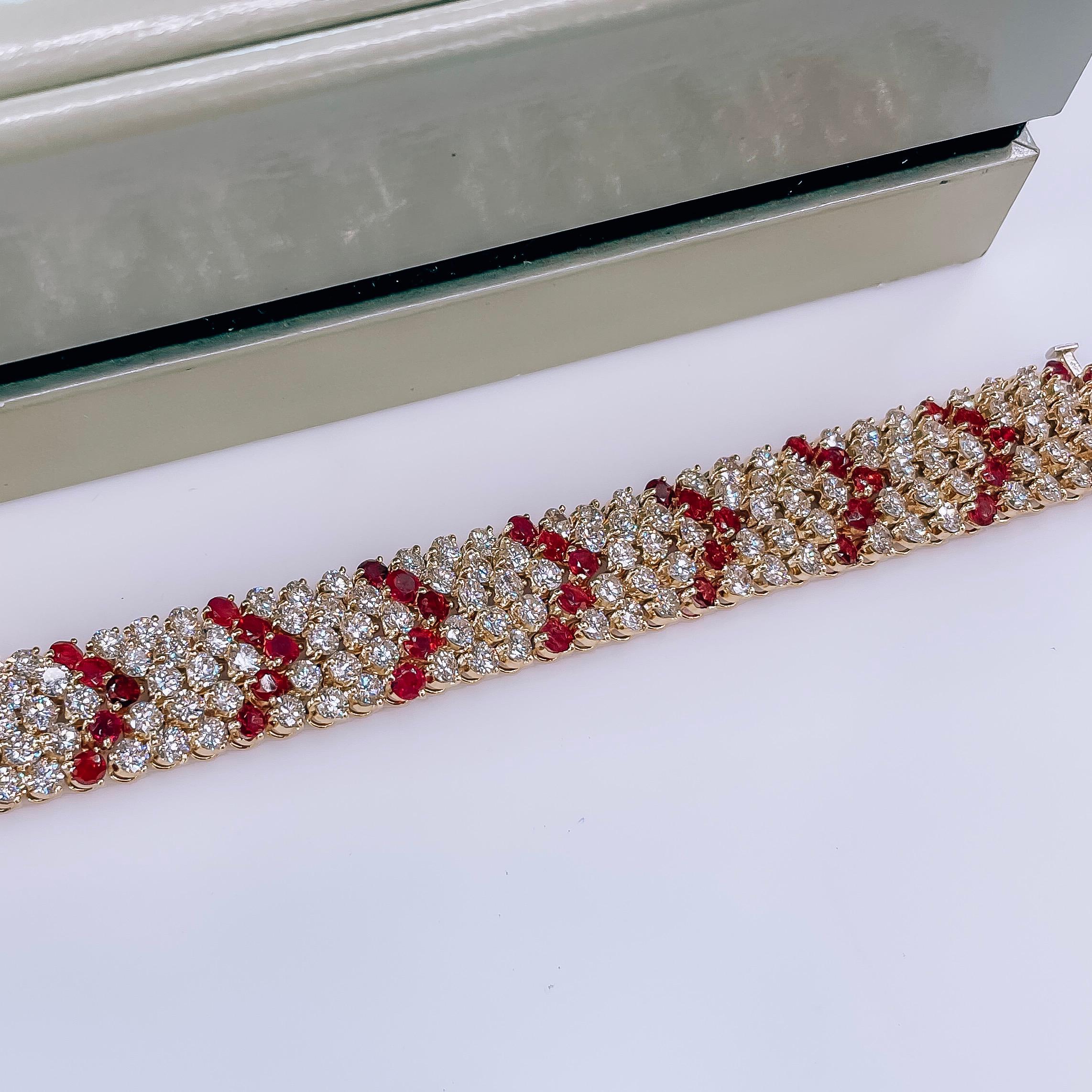 Women's Van Cleef & Arpels 18K Yellow Gold 1960's Chevron Diamond Rubies Bracelet For Sale