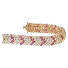 Van Cleef & Arpels 18K Yellow Gold 1960's Chevron Diamond Rubies Bracelet