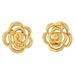 Van Cleef & Arpels 18K Yellow Gold 1998 Openwork Flower Blossom Earrings
