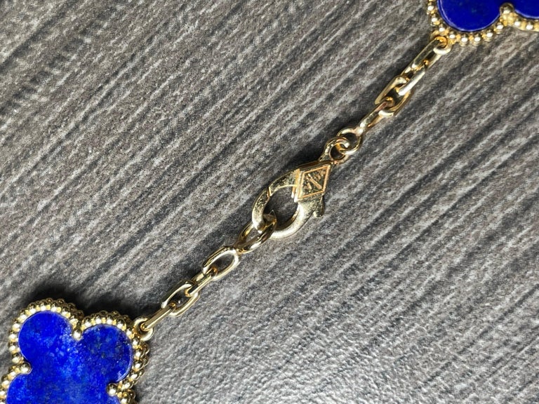 Van Cleef & Arpels 18K Yellow Gold 20 Motif Lapis Alhambra Chain Necklace 2