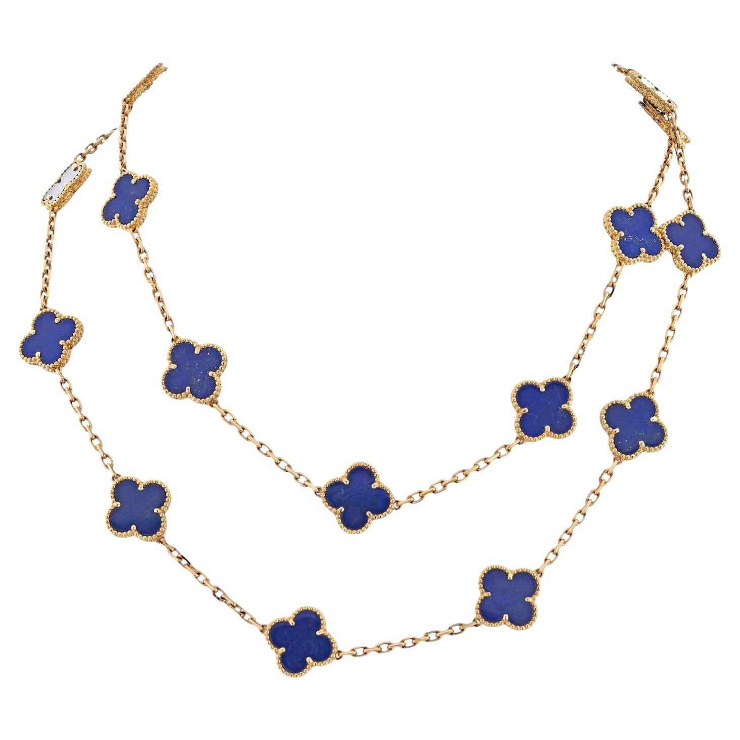 Van Cleef & Arpels: 18 Karat Gelbgold Halskette mit Lapislazuli-Alhambra-Motiv