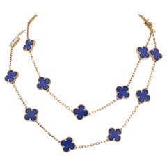 Van Cleef & Arpels 18K Yellow Gold 20 Motif Lapis Alhambra Chain Necklace