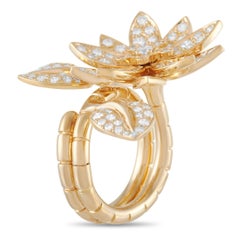 Van Cleef & Arpels 18K Yellow Gold 2.14 Ct Diamond Lotus Flower Ring
