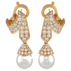 Van Cleef & Arpels 18K Yellow Gold 2.50 ct Diamond and Pearl Earrings