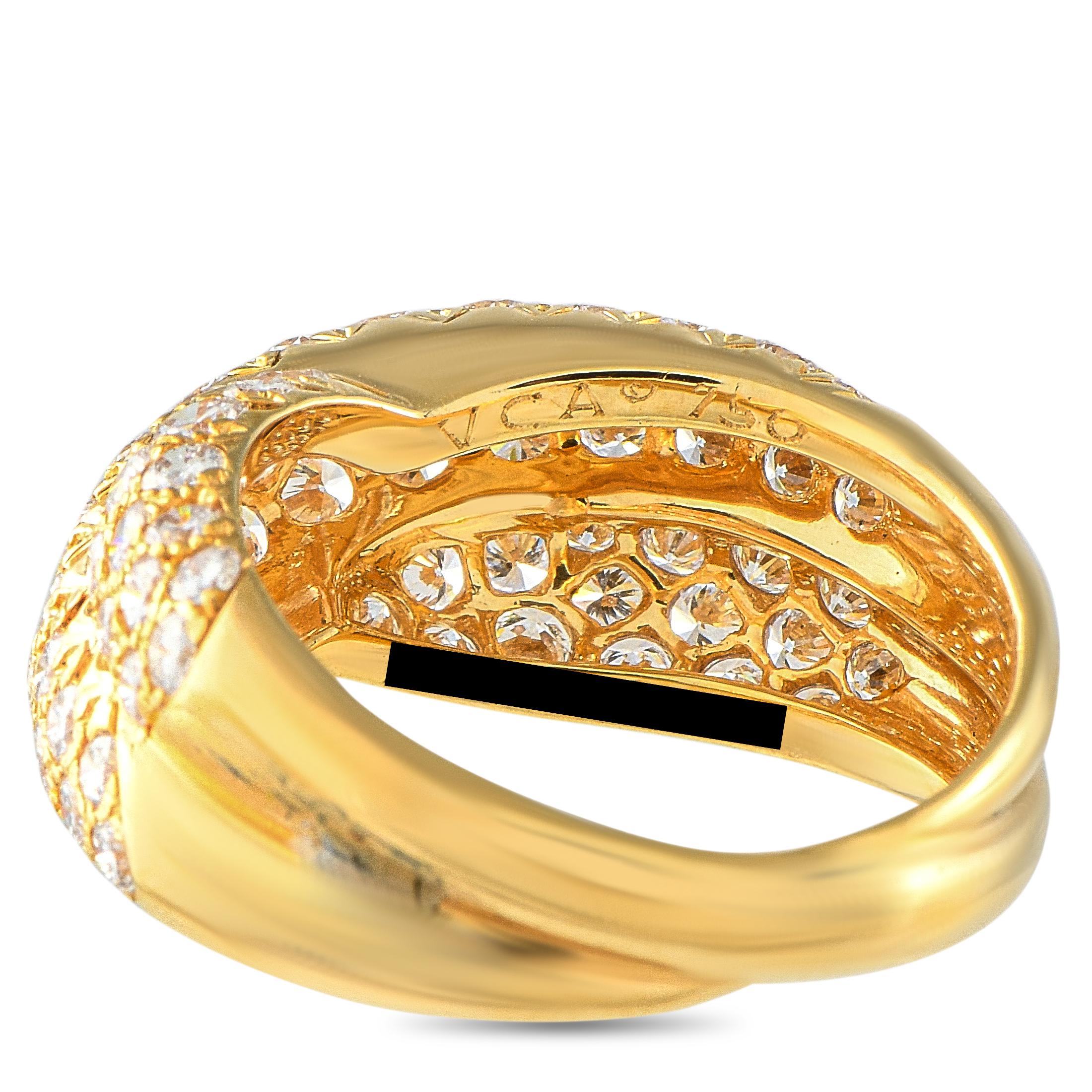 Van Cleef & Arpels, bague croisée en or jaune 18 carats avec pavé de diamants de 2,50 carats Excellent état - En vente à Southampton, PA
