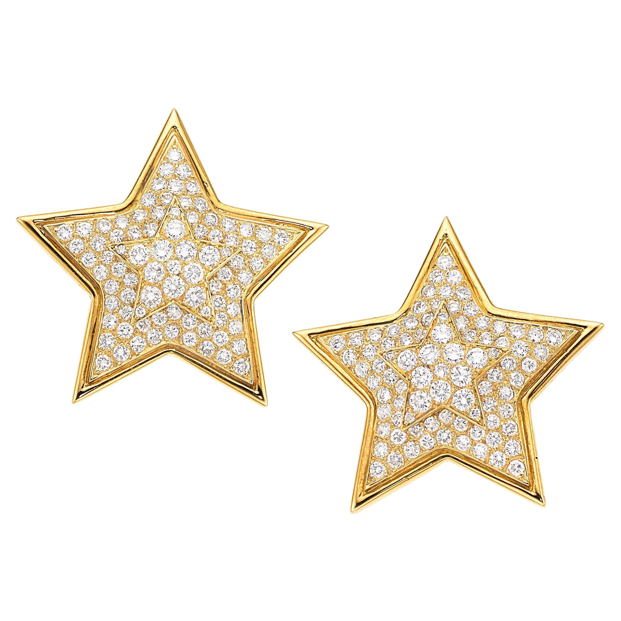 Van Cleef & Arpels 18k Yellow Gold & 3.32 Carat Diamond Clip-On Star Earrings