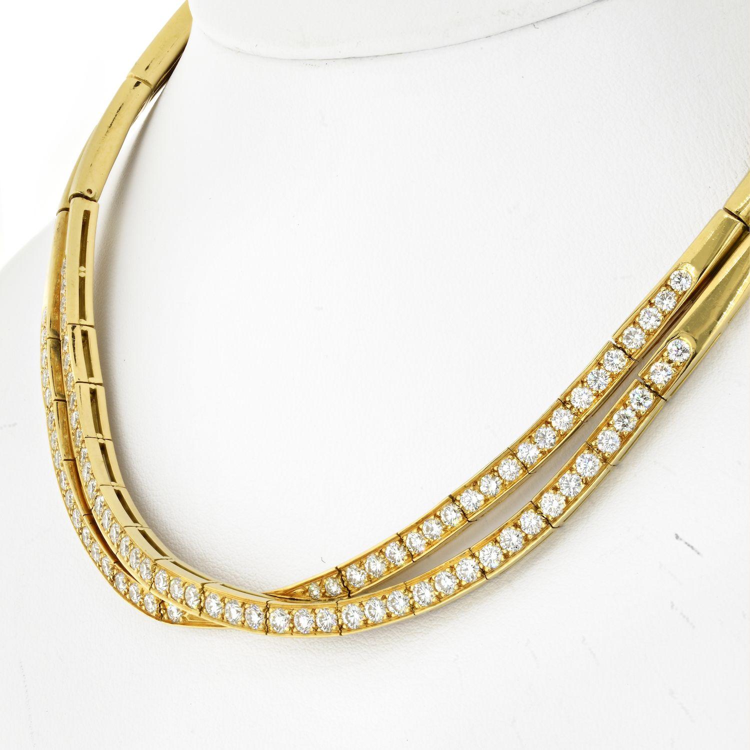 Modern Van Cleef & Arpels 18K Yellow Gold 6 Carat Diamond Crossover Collar Necklace