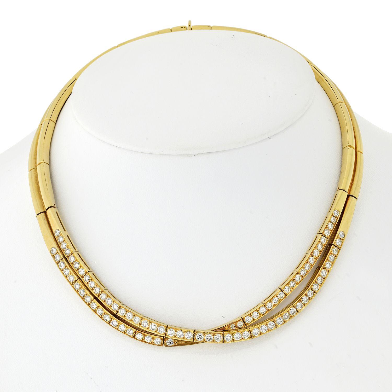 Round Cut Van Cleef & Arpels 18K Yellow Gold 6 Carat Diamond Crossover Collar Necklace
