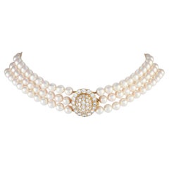 Van Cleef & Arpels 18K Yellow Gold 6.48ct Diamond and Pearl Choker Necklace