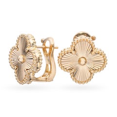 Van Cleef & Arpels 18k Yellow Gold Alhambra Guilloche Earrings