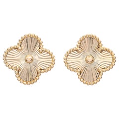 Van Cleef & Arpels 18k Yellow Gold Alhambra Guilloche Earrings
