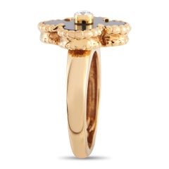 Van Cleef & Arpels 18K Yellow Gold Alhambra Onyx Diamond Ring