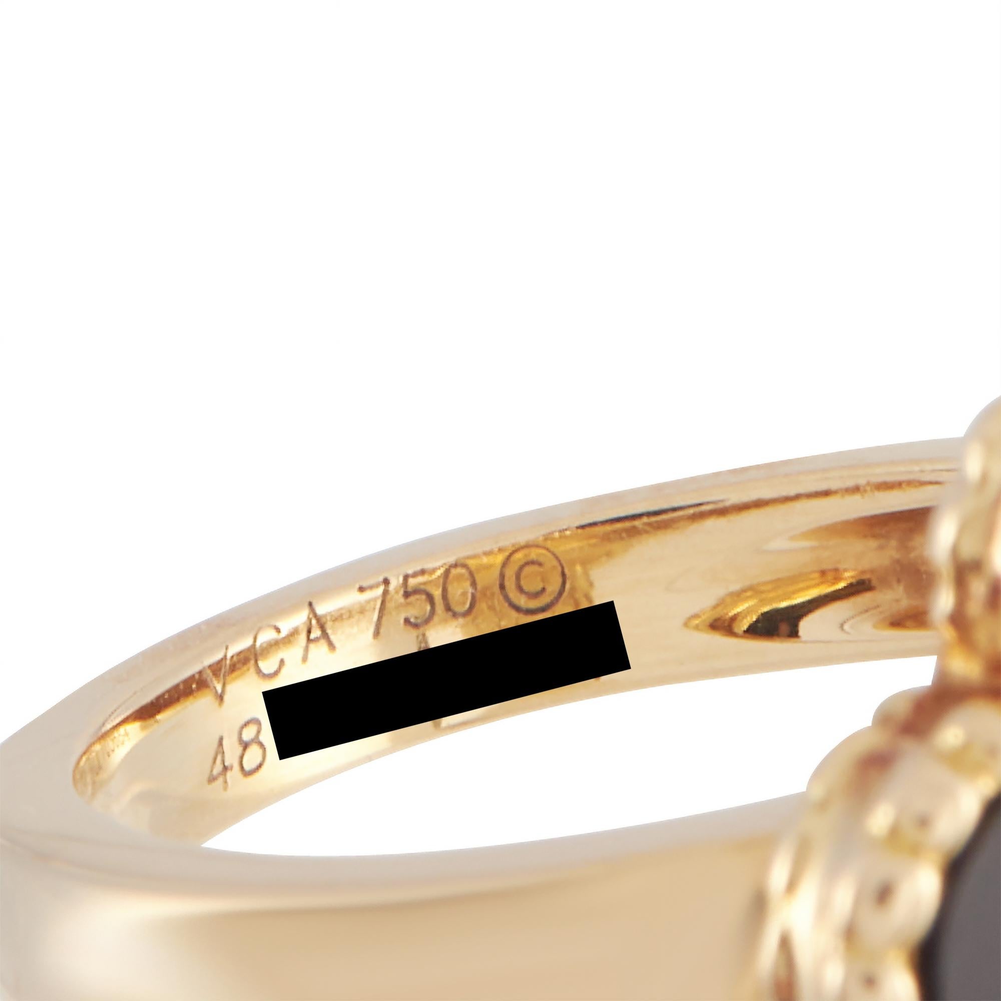 Van Cleef & Arpels 18K Yellow Gold Alhambra Onyx Diamond Ring In Excellent Condition For Sale In Southampton, PA