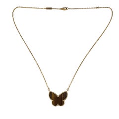 Van Cleef & Arpels 18K Yellow Gold Alhambra Tiger Eye Butterfly Pendant #19874