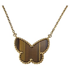 Van Cleef & Arpels 18K Yellow Gold Alhambra Tiger Eye Butterfly Pendant #19874