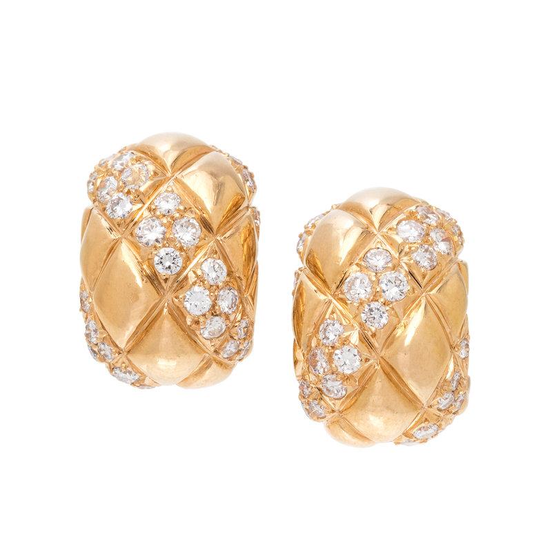 Van Cleef & Arpels 18K Yellow Gold and Diamond Earclips