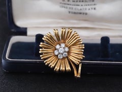 Van Cleef & Arpels 18K Yellow Gold and Diamond Flower Brooch