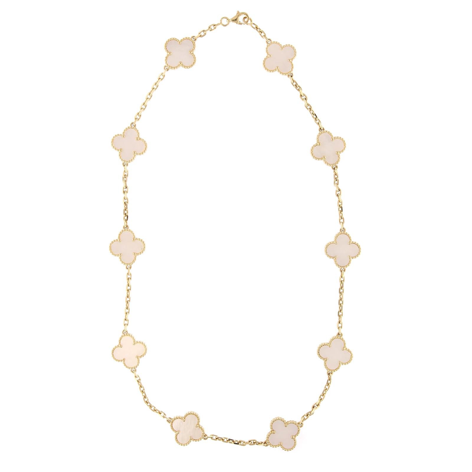 Van Cleef & Arpels Necklace Holiday Gold Mother of Pearl Alhambra Diamond  18K Yellow Gold | Mightychic